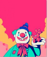 Pink clown illustration for Birtday Parties